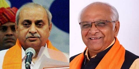 Gujarat Deputy Chief Minister Nitin Patel (L) and CM-designate Bhupendra Patel (R)