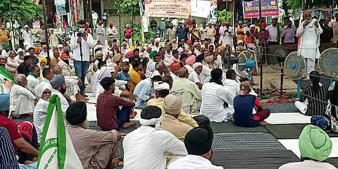 Farmers in Karnal during their sit-in protest demanding action against IAS officer Ayush Sinha. (File Photo | ANI)