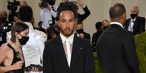 Lewis Hamilton attends The Metropolitan Museum of Art's Costume Institute benefit gala celebrating the opening of the 'In America: A Lexicon of Fashion' exhibition in New York. (Photo | AP)