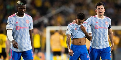 From left: Manchester United's Paul Pogba, Jesse Lingard and Harry Maguire (Photo | AP)