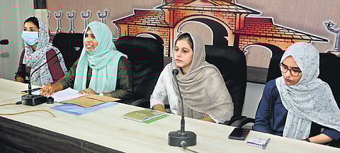 Former Haritha president Mufeeda Thesni, general secretary Najma Tabsira, vice-president Fazeela and joint secretary Mina Farzana attending a press conference at the Calicut Press Club on Wednesday |
