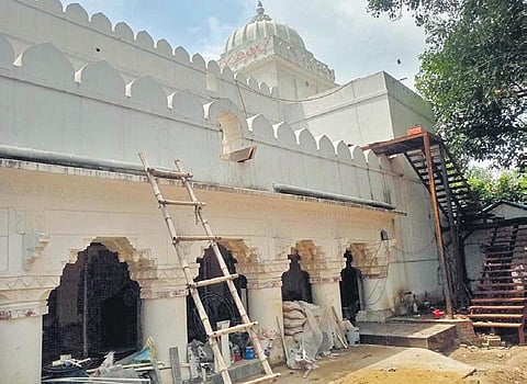 Work being undertaken at Rani Bakhri Palace. (Photo | Express)
