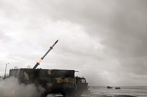 Akash NG missile being test fired from the Integrated Test Range off Odisha coast on Friday. (Photo | EPS)