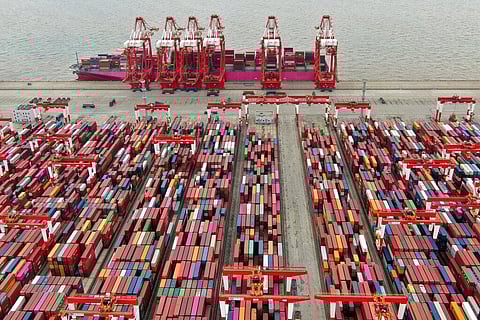 Yangshan container port is seen in an aerial view in Shanghai, China (Photo | AP)