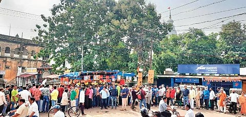Long queue of devotees at Manikeswari temple in Kalahandi district. (Photo | Express)