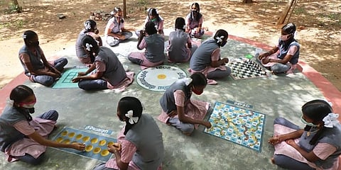 Headmistress S Sasithra says that the 'traditional games playground' was created to help the students come out of their addiction to online games. (Photo | KK Sundar, EPS)