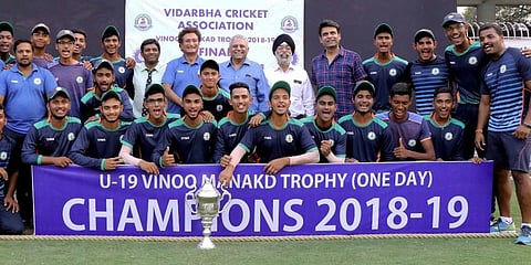 Vidarbha U19 Team celebrates after winning the Vinoo Mankad Trophy in 2018. (File Photo | PTI)