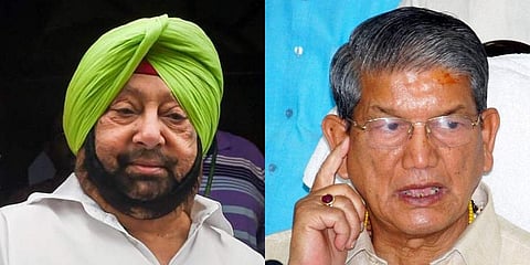 Punjab CM Amarinder Singh (L) and Congress in-charge Harish Rawat (R) (File Photos | PTI)