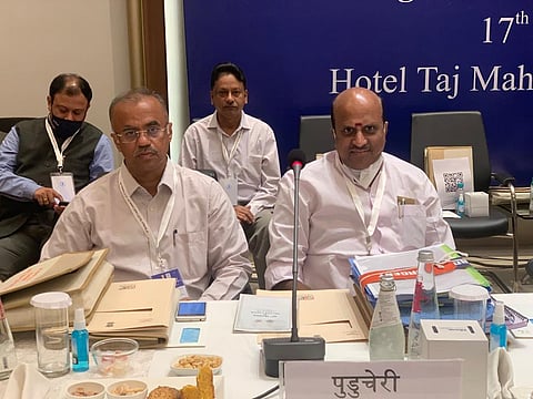 Puducherry PWD Minister K Lakshminarayan representing the Union Territory at GST council meeting (Photo | Special Arrangment)