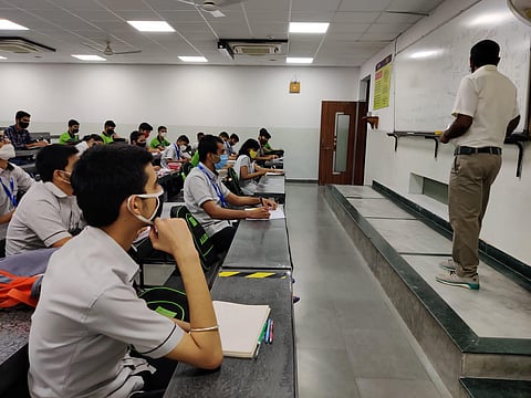 An offline class at one of the coaching institutes in Kota. (Photo | EPS)