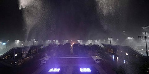 Rain falls outside Arthur Ashe Stadium during the second round of the US Open tennis championships, Wednesday, Sept. 1, 2021, in New York. (Photo | AP)
