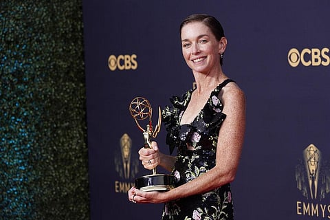 Julianne Nicholson, winner of the award for outstanding supporting actress in a limited or anthology series or movie for 'Mare of Easttown' poses at 73rd Primetime Emmy Awards on Sunday. (Photo | AP)