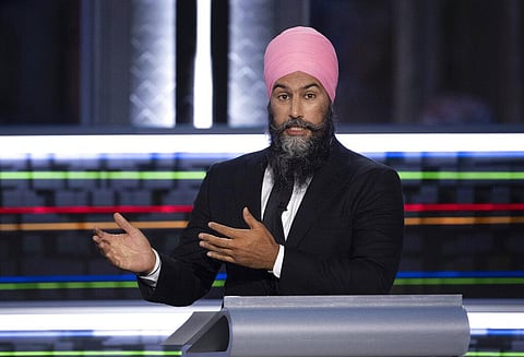 New Democratic Party leader Jagmeet Singh speaks during the federal election French-language leaders debate. (Photo | AP)