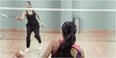 PV Sindhu (front) playing badminton with Deepika Padukone (back). (Photo | Instagram)