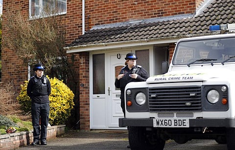In this Tuesday, March 6, 2018 file photo, police officers stand outside the house of former Russian double agent Sergei Skripal. (Photo | AP)