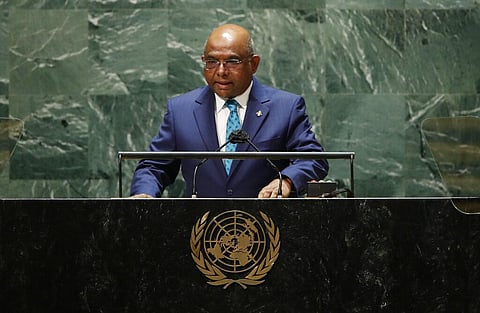 United Nations General Assembly President Abdulla Shahid, of Maldives, addresses the 76th Session of the U.N. General Assembly. (Photo | AP)
