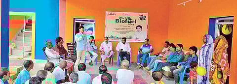 Uttam educating villagers on his proposed biofuel plant and napier grass cultivation | Express