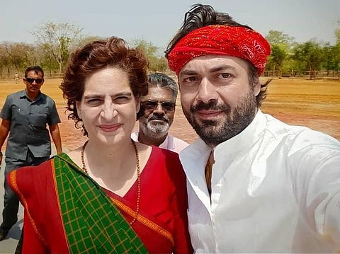 File photo of Lalitesh Pati Tripathi with Congress leader Priyanka Gandhi Vadra. (Photo | Facebook)