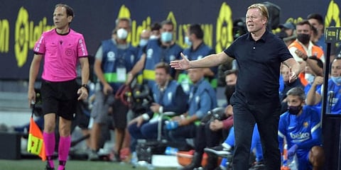Ronald Koeman gestures during the Spanish League football match between Cadiz CF and FC Barcelona. (Photo | AFP)