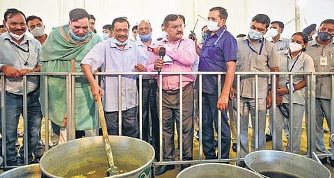 CM Arvind Kejriwal at the bio-decomposer project site on Friday. (Photo | Express)