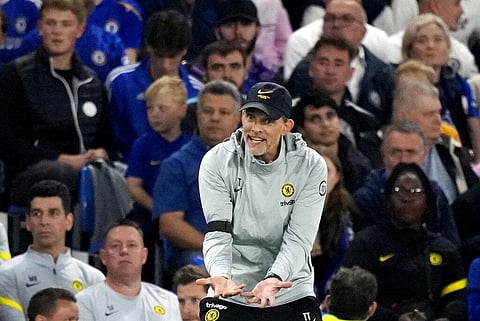 Chelsea's head coach Thomas Tuchel reacts during the English League Cup third round soccer match between Chelsea and Aston Villa at Stamford Bridge Stadium. (Photo | AP)