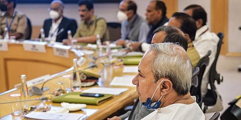 Odisha CM Naveen Patnaik participates in a high-level meeting chaired by Union Home Minister Amit Shah with Chief Ministers of ten Naxal-hit states. (Photo | PTI)