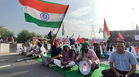Farmers protest at Ghazipur border continue as farmer organisations call a “Bharat Bandh”  against the three farm laws. (Photo | Parveen Negi, EPS)