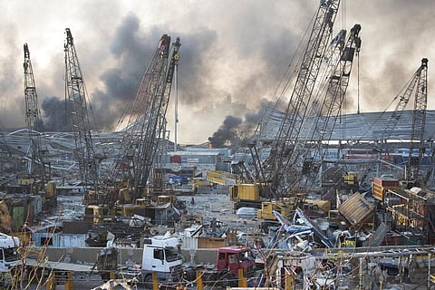 Aftermath of a massive explosion is seen in in Beirut, Lebanon. (Photo | AP)
