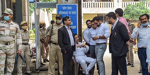 Security high tightened at Rohini Court, a day after the shooting incident, in New Delhi. (Photo| PTI)