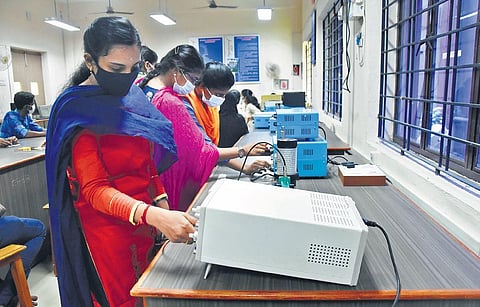 Engineering students during a practical session | Ashwin Prasath