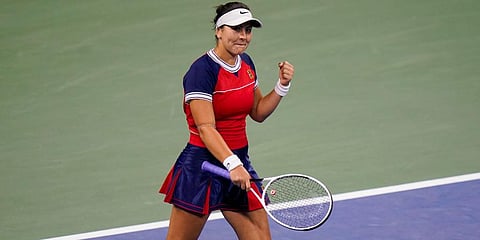 Bianca Andreescu reacts after winning her match against Lauren Davis during the second round of the US Open tennis championships in New York. (Photo | AP)