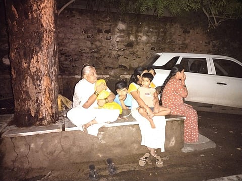 People ran out of the houses soon after experiencing tremors in Vijayapura City at midnight on Sunday. (Photo | Express)