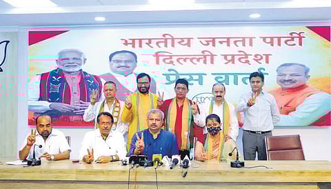 Delhi BJP unit welcoming a former AAP leader on Saturday | TWITTER