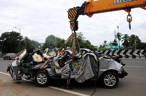 Five youngsters were killed as their car rammed a truck in Perungalatur, in Chennai. (Photo | Express)
