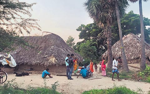 The Irular tribals reside on a waterbody-encroachment area, and need proper resettlement in Villupuram. (Photo | Express)