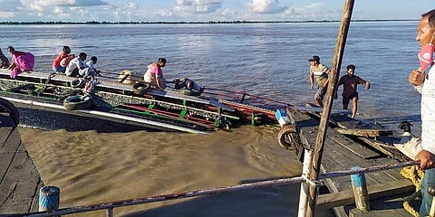 Rescue work underway after two boats capsized near Nimati Ghat following a head-on collision, in Jorhat, Assam, on Sep 8, 2021. (Photo | PTI)