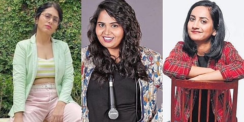 (From Left to Right) Comedians Prashasti Singh, Sumukhi Suresh and Urooj Ashfaq (Photos | Instagram/@prashastisingh, file)