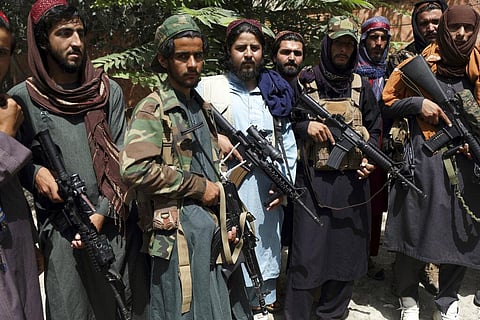 Taliban fighters pose for photograph in Wazir Akbar Khan in the city of Kabul, Afghanistan. (File Photo | AP)
