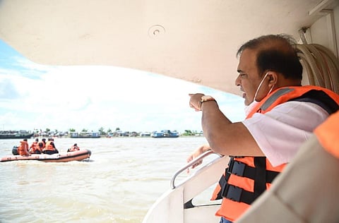 The Assam CM vsited the boat accident site near Nimati Ghat & took stock of the present situation & rescue operations. (Photo | Himanta Biswa Sarma Official Twitter)