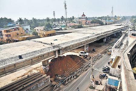 The construction of the four-lane bridge on CTH Road in Pattabiram near Chennai (Photo | P Jawahar)