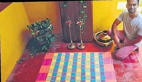 Ravi and his paalum pazhamum kolam design