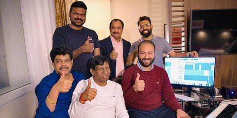 Actor Vadivelu (in white) with the team of Lyca Productions and director Suraaj in London. (Photo| Twitter)