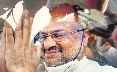 Bishop Franco Mulakkal greeting his supporters after he was acquitted by the Additional District and Sessions Court-I in Kottayam on Friday 