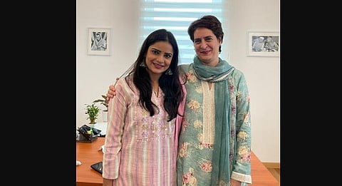 Archana Gautam with Priyanka Gandhi Vadra (Photo | Twitter/@archanagautamm)