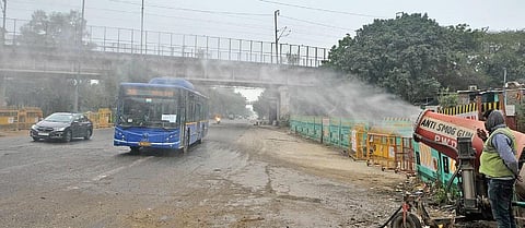 An anti-smog gun sprays water to curb air pollution in New Delhi (Photo | Shekhar Yadav, EPS)
