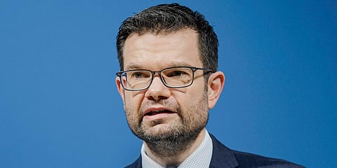 File---In this picture taken Dec.9, 2021 Marco Buschmann, Federal Minister of Justice, gives a statement at the his ministry in Berlin, Germany. (Photo | AP)