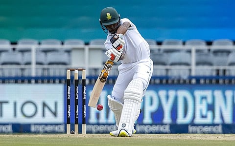 South Africa's batsman Keegan Petersen bats during the second day of the second Test match between South Africa and India at the Wanderers stadium. (Photo | AP)