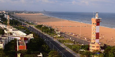As the city witnesses complete lockdown, Marina Beach is seen deserted in Chennai. (Photo| Debadatta Mallick, EPS)
