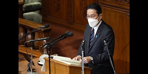 Japanese Prime Minister Fumio Kishida delivers his policy speech at the lower house Monday, Jan. 17, 2022.(Photo | AP)