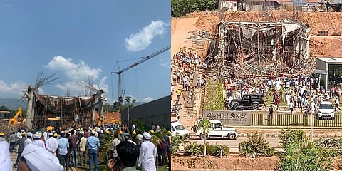 The multi-storey building collapsed at Knowledge city, Thamarasserry on Tuesday morning. (Photo | EPS)